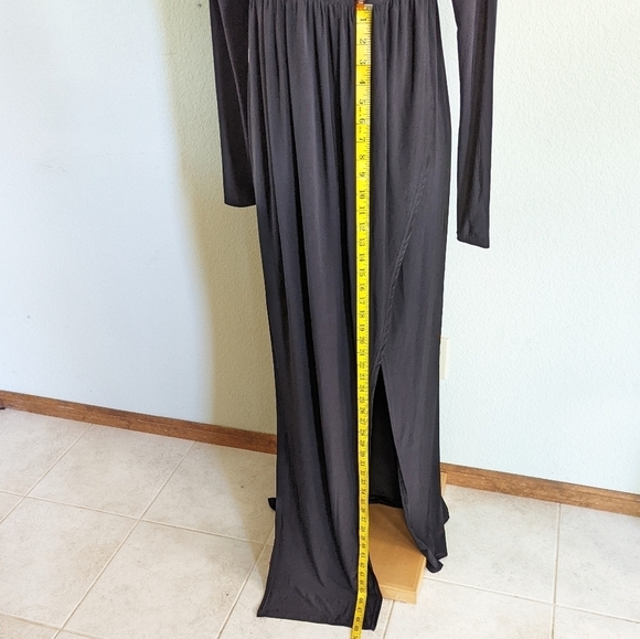 Club L Maternity Slinky Plunge V Neck Maxi Dress with M Slit Sz 12 in Black NWT - Picture 9 of 12